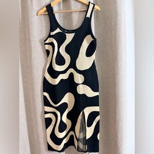 Cider Black and Cream Abstract Midi Dress